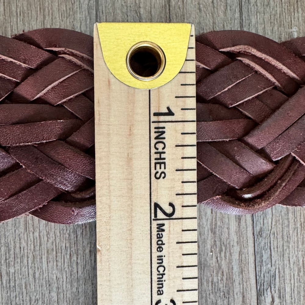 Abercrombie & Fitch Brown Braided Leather Belt XS/S Wide Woven Boho Round Buckle - Picture 10 of 13